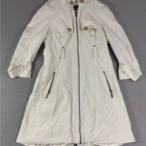Bebe Trench Coat Womens L White Zip Front Belted Sleeve Jacket